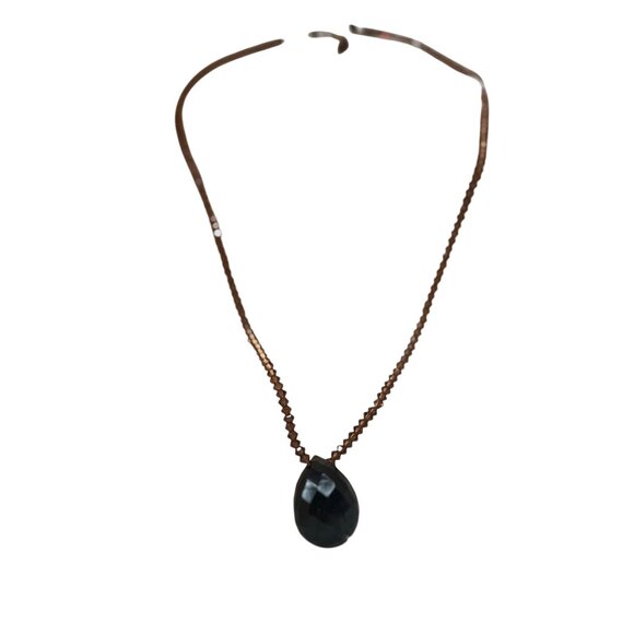 Vintage Miriam Haskell Faceted Black Teardrop Pendant Necklace With Brown Beaded - Picture 5 of 8